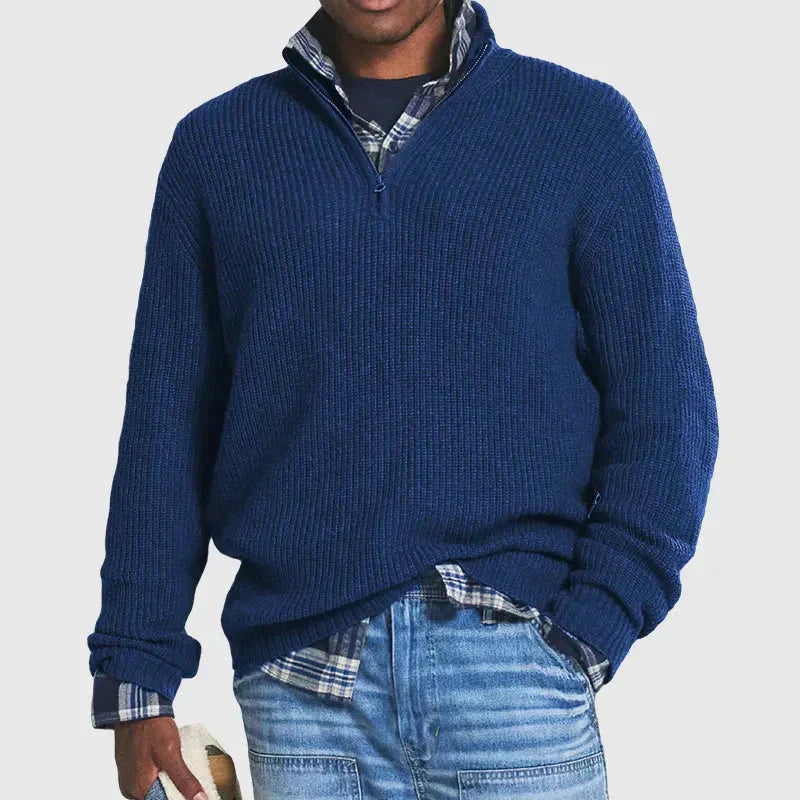 Toby - Men's Vintage Solid-Colour Cashmere Quarter Zip Jumper