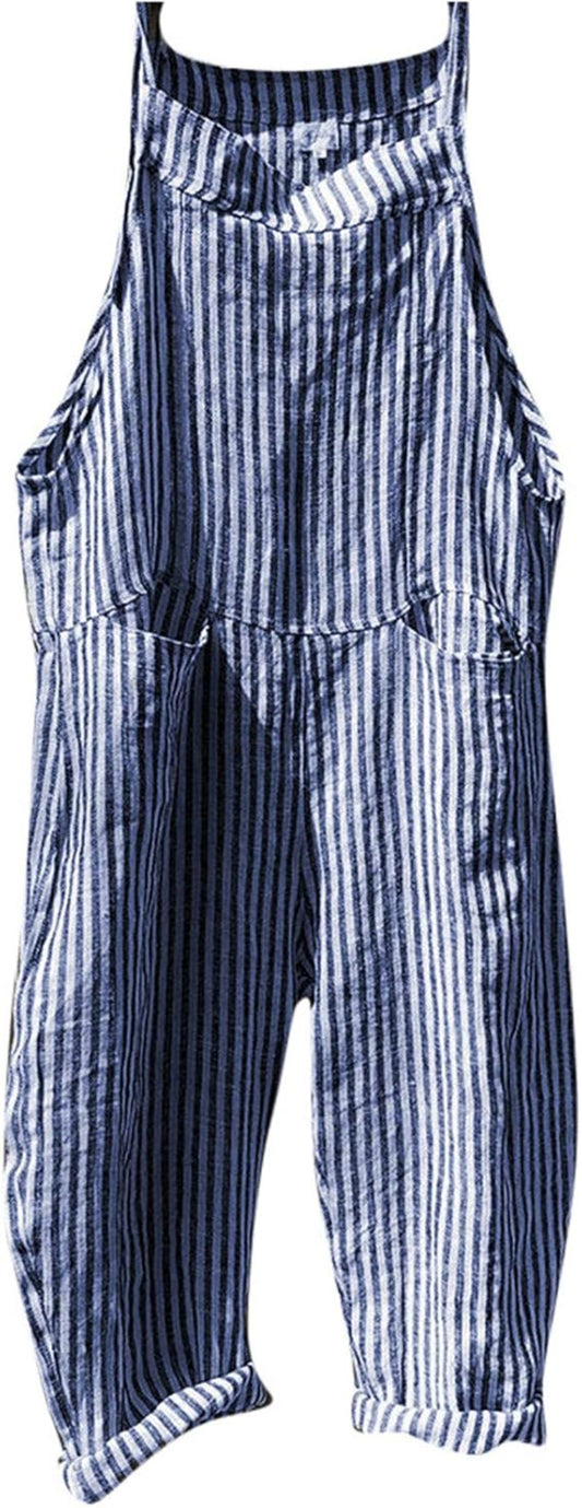 Women's Sleeveless Striped Baggy Jumpsuit