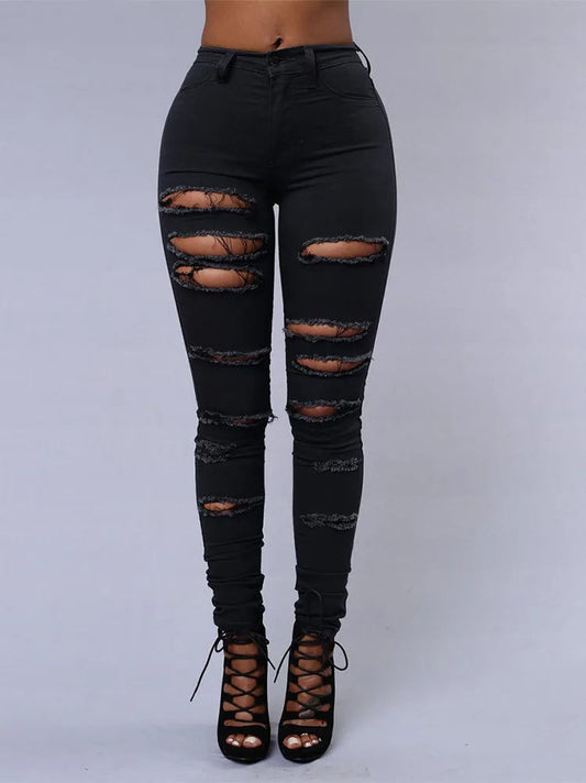Women's Skinny High-Waisted Ripped Jeans