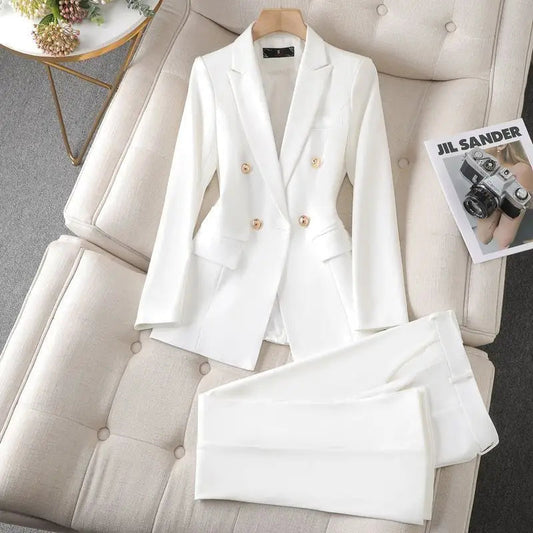 Women's Solid Colour Blazer and Trouser Set