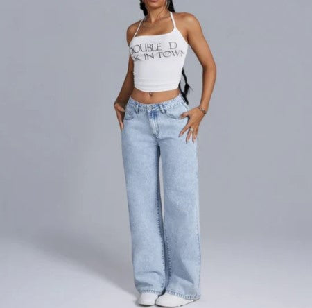 Women's Trendy Baggy Jeans with Bow Accents