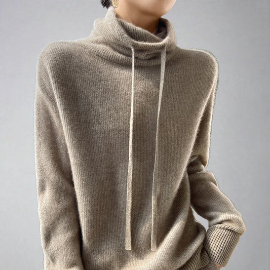 Celeste - Cozy Cashmere Turtleneck Jumper with Drawstring