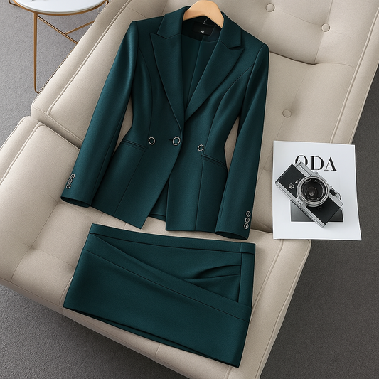 Women's Buttoned Notched Lapel Blazer and Pants Co-ords Set